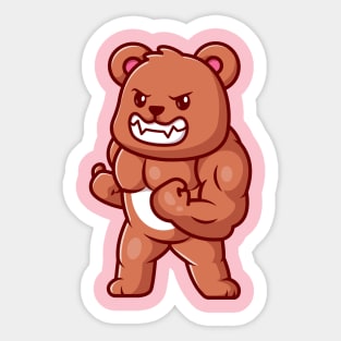 Cute Bear Muscular Cartoon Sticker